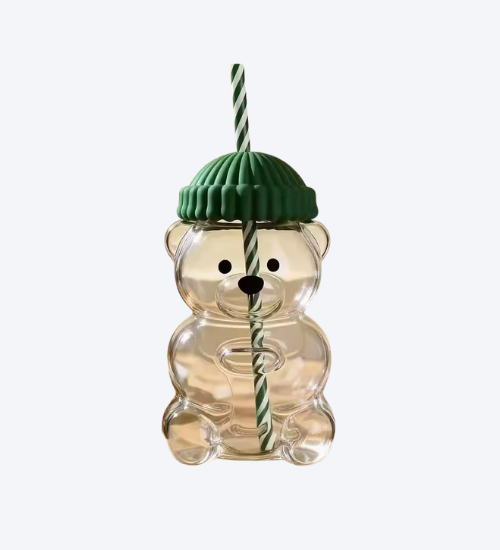 Glass Bear Cup,Bear Cup with Straw