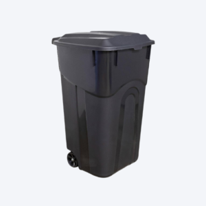 32 Gallon Wheeled Heavy Duty Plastic Garbage Can, Attached Lid, Black