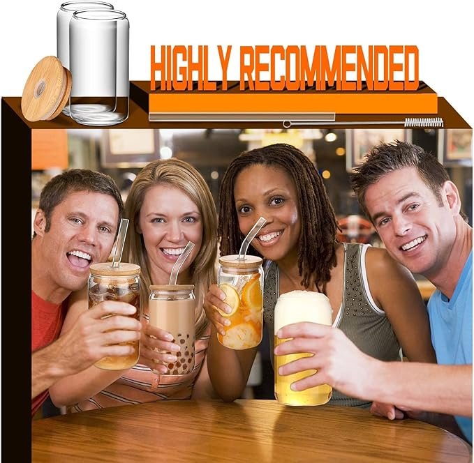 DWTS DANWEITESI Glass Cups with Lids and Straws 4 pcs - Image 2