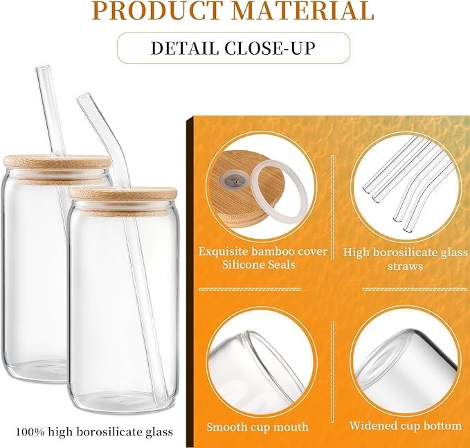 DWTS DANWEITESI Glass Cups with Lids and Straws 4 pcs - Image 3