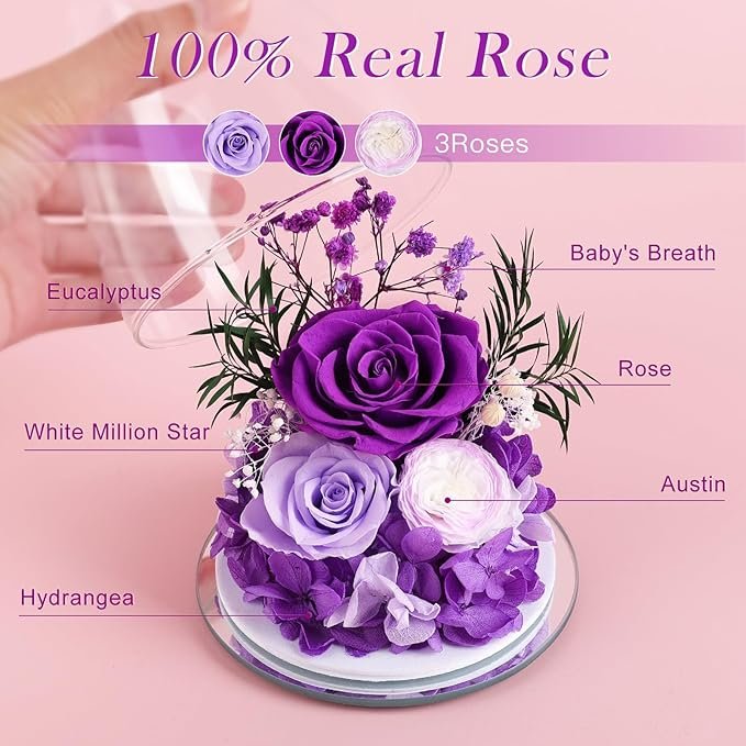 FIACO Valentines Day Gifts for Mom Women Birthday Preserved Rose in Glass Angel - Image 2