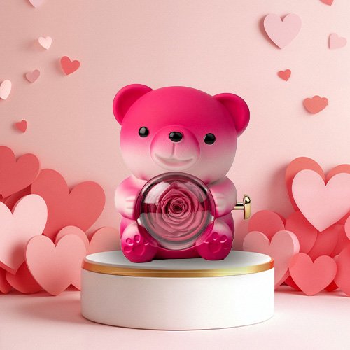 Cute Teddy Bear with Preserved Rose and Necklace, Elegant Bear Roses Gifts