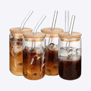 DWTS DANWEITESI Glass Cups with Lids and Straws 4 pcs