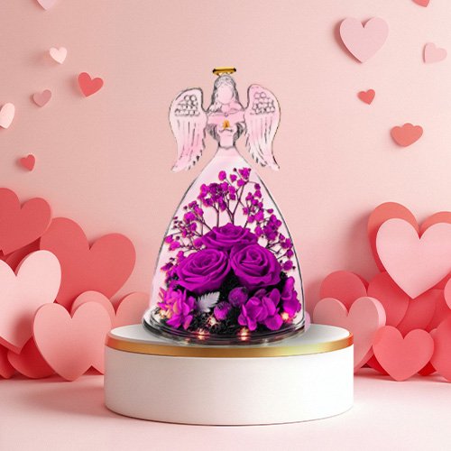 FIACO Valentines Day Gifts for Mom Women Birthday Preserved Rose in Glass Angel